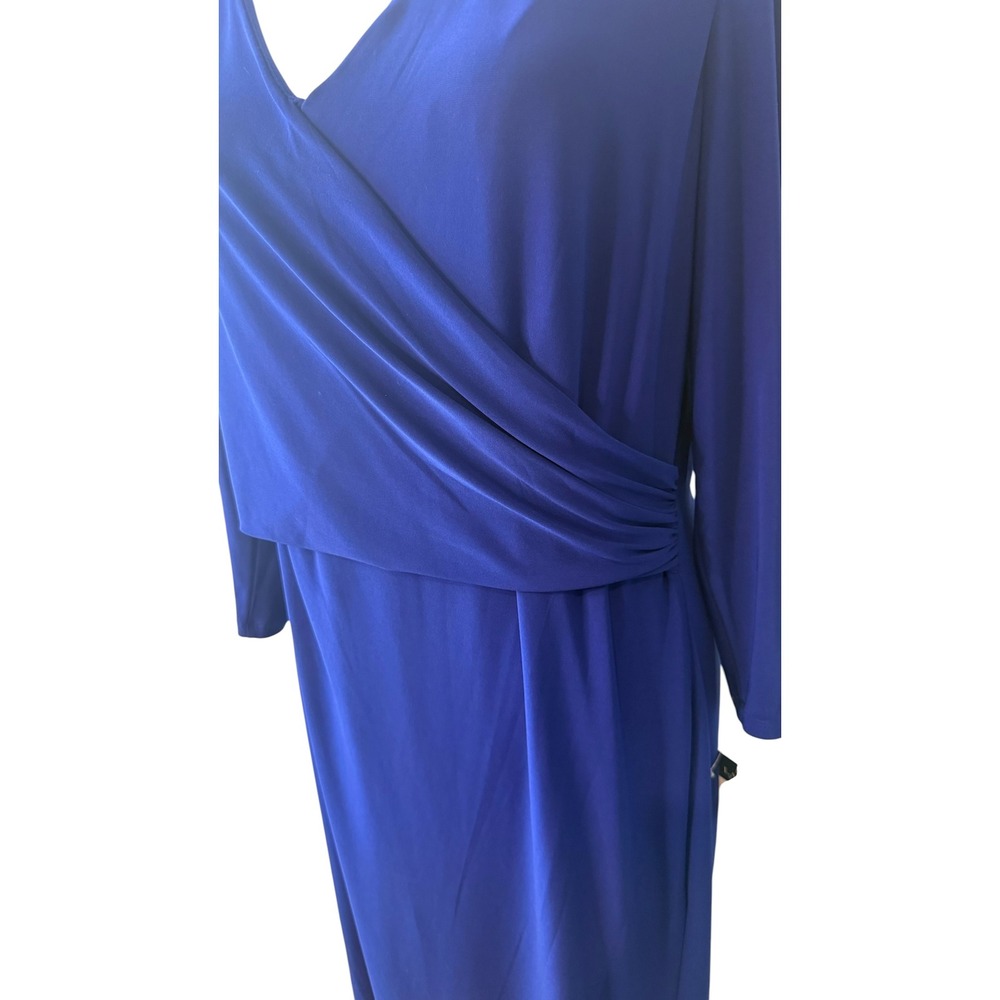 Lauren Ralph Lauren Blue Faux Wrap Dress Jersey Sheath Size 16 NWT - Picture 3 of 9